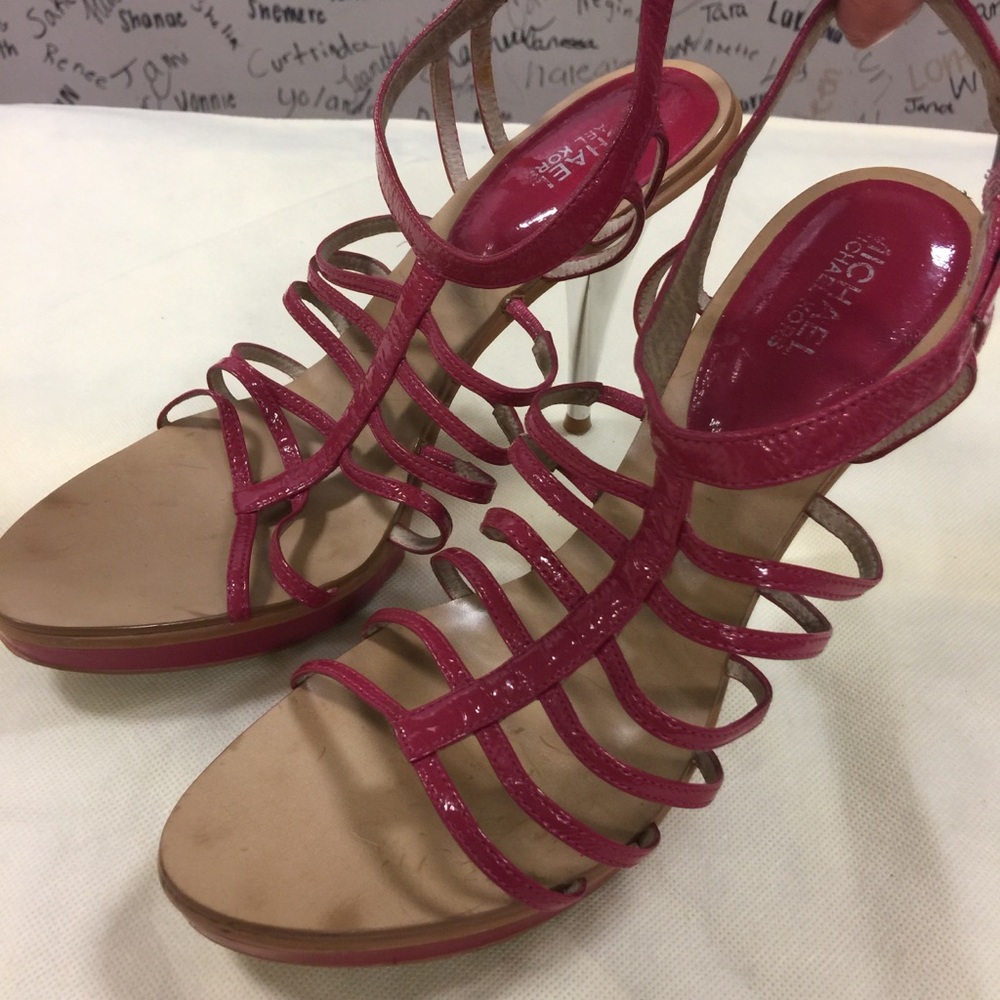 Michael Kors pink heeled platform sandals